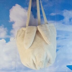 🌼🍒 Cream Faux Fur Bunny Drawstring Bag